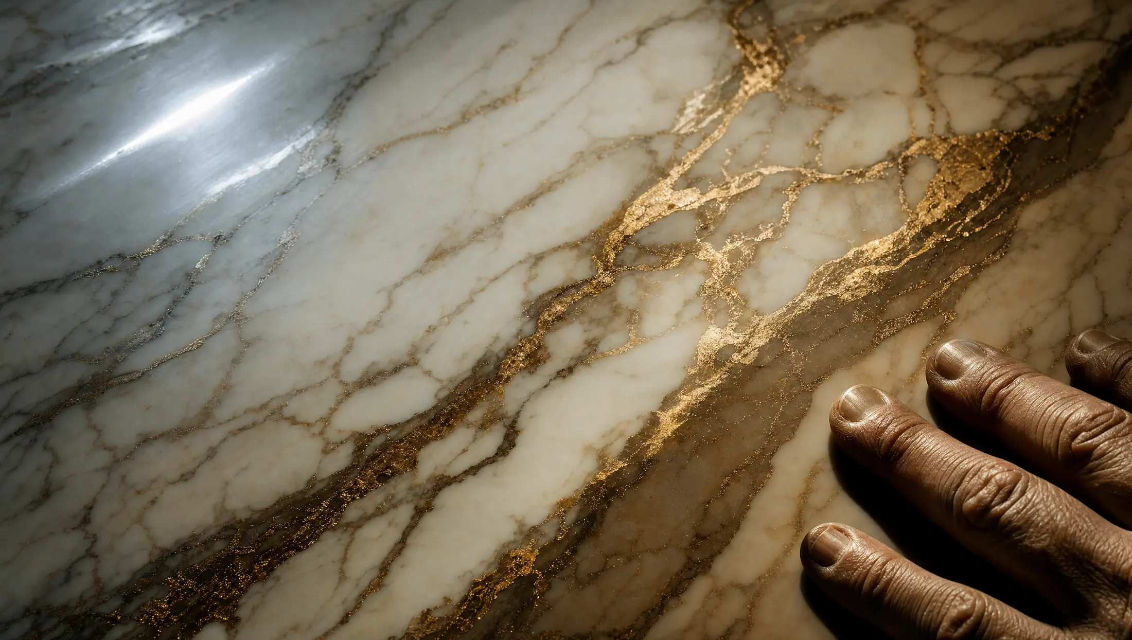 Craftsman inspecting gold veining by hand